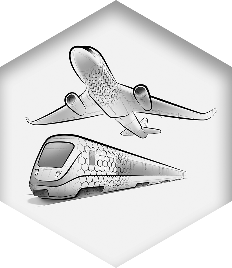 Modell eines Flugzeugs und Zugs